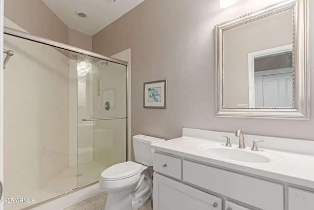 3733 E Kachina Dr, Phoenix, AZ 85044 - full bathroom featuring vanity, toilet, a shower stall, and tile patterned floors