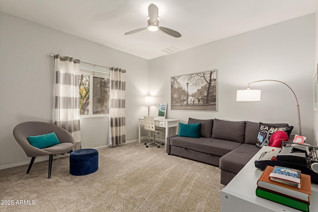 3733 E Kachina Dr, Phoenix, AZ 85044 - living area featuring carpet flooring, a ceiling fan, and baseboards