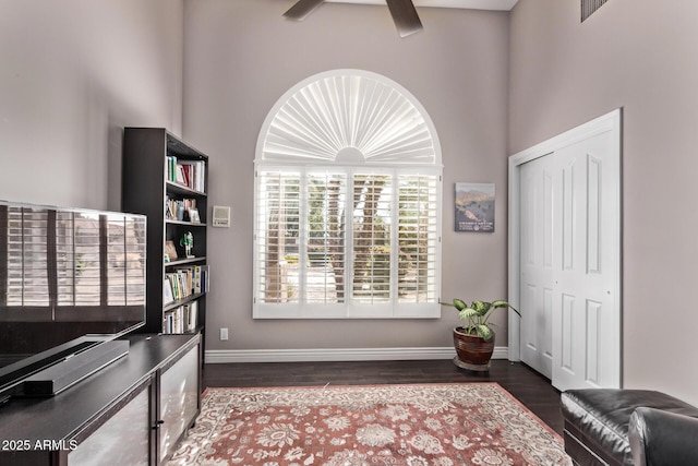 3733 E Kachina Dr, Phoenix, AZ 85044 - office space with wood finished floors, a ceiling fan, baseboards, and a high ceiling