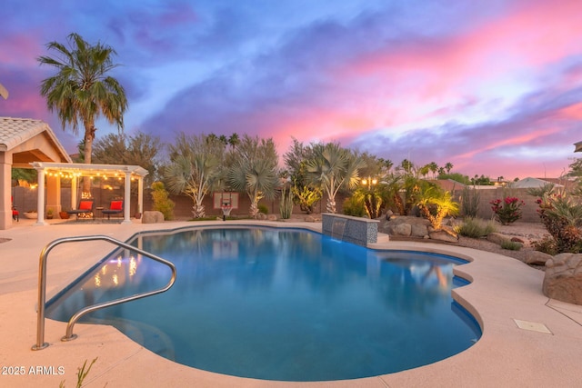 3733 E Kachina Dr, Phoenix, AZ 85044 - swimming pool featuring a patio, a pergola, and a fenced backyard