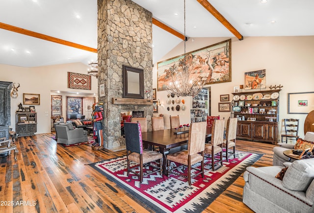 51238 N Pinal Ranch Rd, Miami, AZ 85539 - dining room featuring hardwood / wood-style floors, a chandelier, and beam ceiling