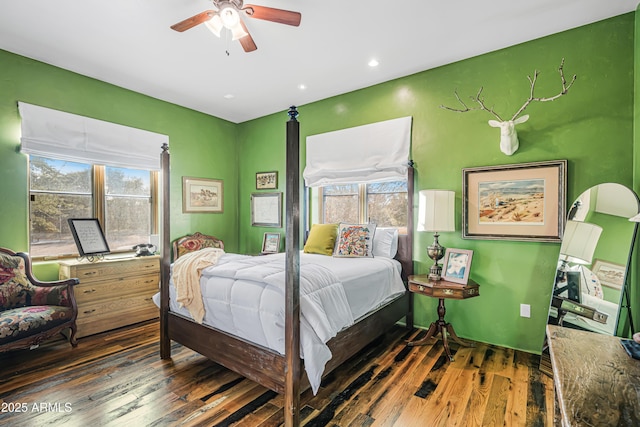 51238 N Pinal Ranch Rd, Miami, AZ 85539 - bedroom with a ceiling fan, recessed lighting, and wood finished floors