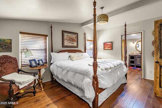 51238 N Pinal Ranch Rd, Miami, AZ 85539 - bedroom with lofted ceiling with beams and dark wood finished floors