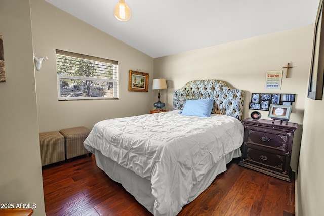 51238 N Pinal Ranch Rd, Miami, AZ 85539 - bedroom featuring vaulted ceiling and dark wood-style flooring