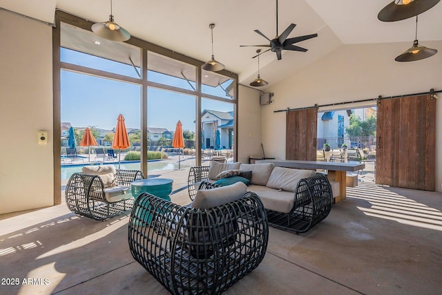 613 W Winchester Dr, Chandler, AZ 85286 - view of patio / terrace featuring a ceiling fan, an outdoor living space, and a community pool