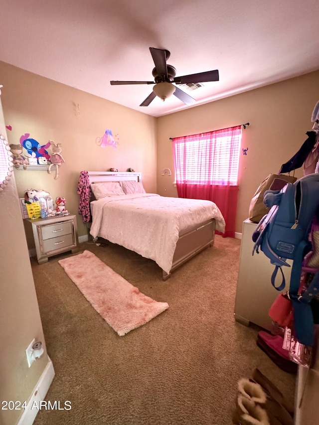 bedroom with carpet floors and ceiling fan