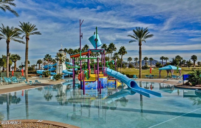 communal playground featuring a water play area
