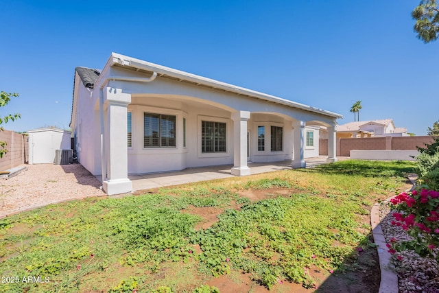 1062 N Robin Ln, Mesa, AZ 85213 - rear view of house featuring a fenced backyard, a patio, stucco siding, and central air condition unit