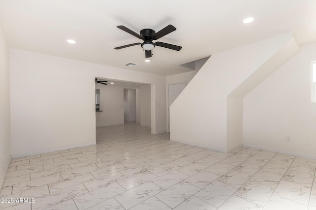 1644 W Mountain View Rd, Phoenix, AZ 85021 - empty room featuring recessed lighting, ceiling fan, marble finish flooring, and baseboards