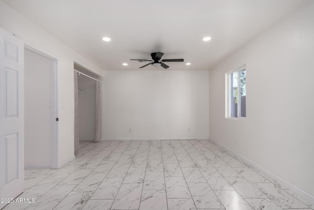 1644 W Mountain View Rd, Phoenix, AZ 85021 - empty room with recessed lighting, ceiling fan, light marble finish floors, and baseboards