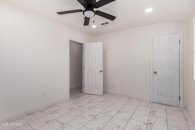 1644 W Mountain View Rd, Phoenix, AZ 85021 - unfurnished room with a ceiling fan, recessed lighting, baseboards, and light marble finish floors