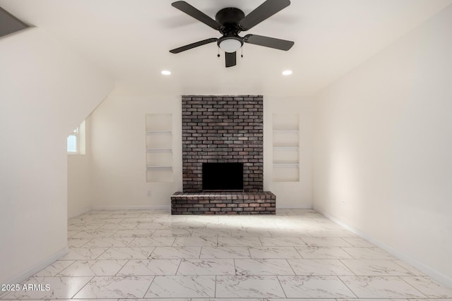 1644 W Mountain View Rd, Phoenix, AZ 85021 - unfurnished living room with marble finish flooring, built in features, baseboards, and recessed lighting