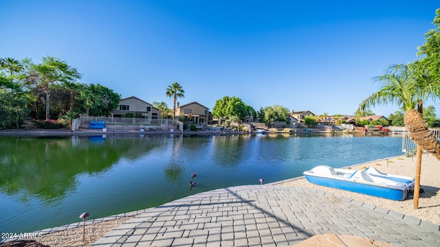 view of dock with a water view