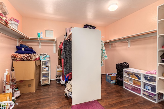 walk in closet featuring dark wood-type flooring