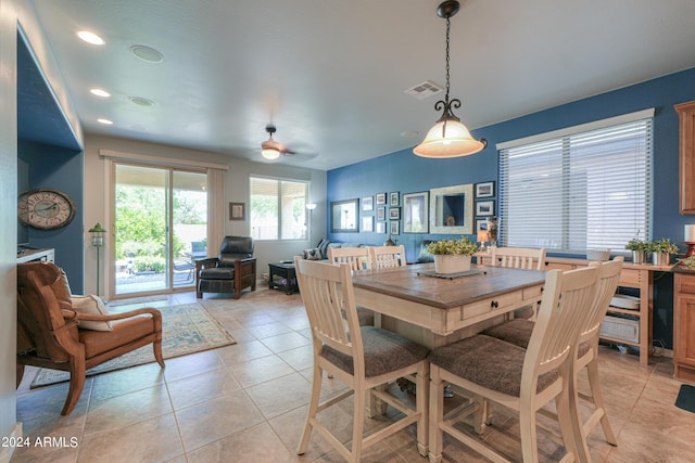 dining room featuring recessed lighting, visible vents, and light tile patterned floors