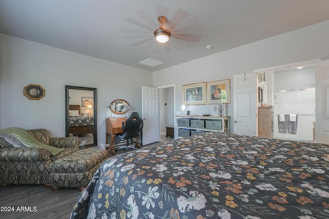 bedroom with ceiling fan and visible vents