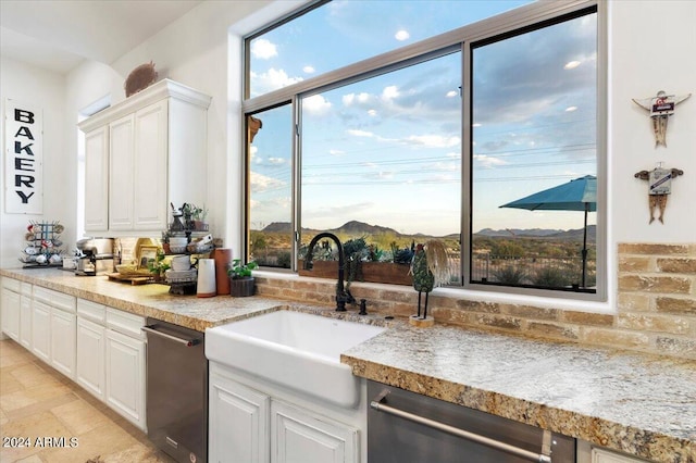 kitchen with white cabinetry, dishwasher, and sink