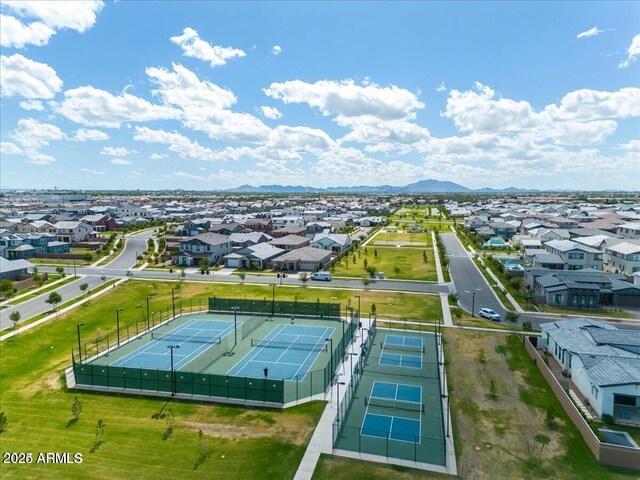 bird's eye view with a residential view and a mountain view