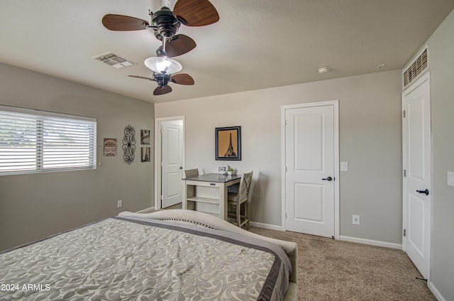 bedroom featuring carpet flooring and ceiling fan