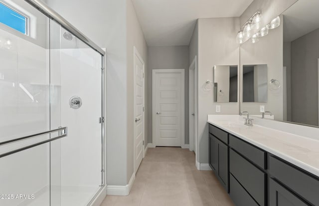 2851 N Coronado Dr, Florence, AZ 85132 - full bath featuring baseboards, a stall shower, vanity, and tile patterned floors