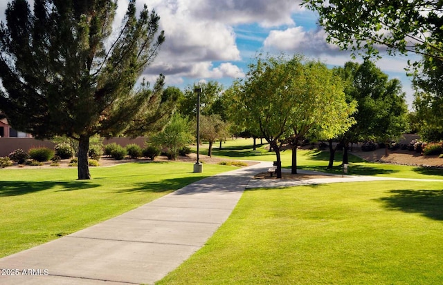 view of property's community featuring a yard
