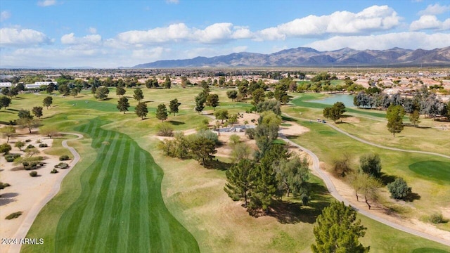 birds eye view of property featuring a water and mountain view