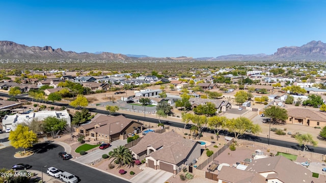 bird's eye view featuring a mountain view and a residential view