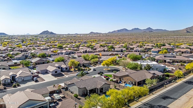 bird's eye view featuring a residential view and a mountain view