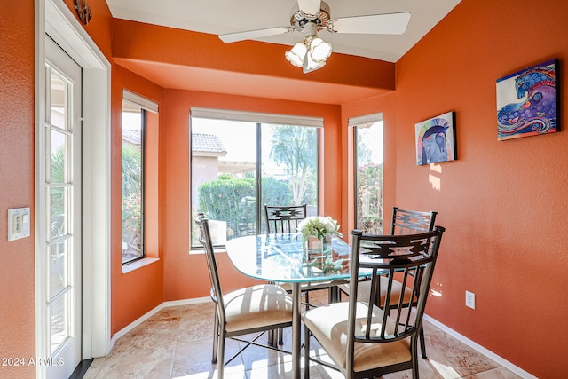 dining area featuring ceiling fan