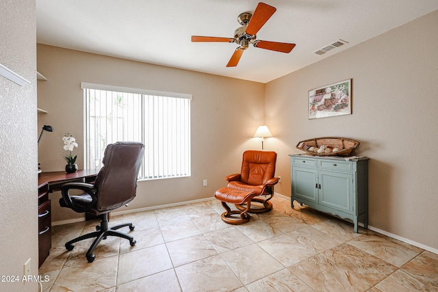 office area with ceiling fan