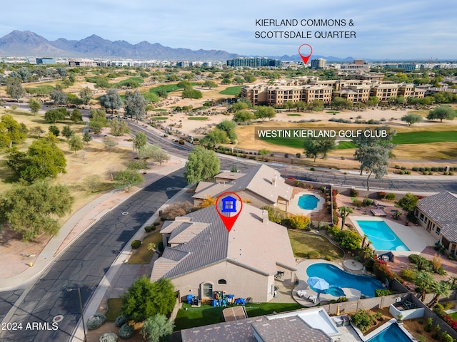 drone / aerial view with a mountain view