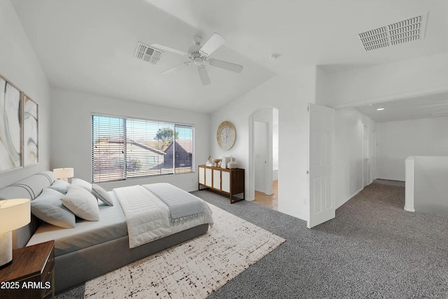 3524 W Alyssa Ln, Phoenix, AZ 85083 - carpeted bedroom featuring arched walkways, vaulted ceiling, and a ceiling fan