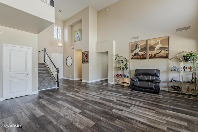 3062 E Cullumber St, Gilbert, AZ 85234 - living area with a high ceiling, wood finished floors, and stairway