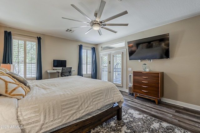 3062 E Cullumber St, Gilbert, AZ 85234 - bedroom with access to outside, dark wood-style floors, multiple windows, and a ceiling fan