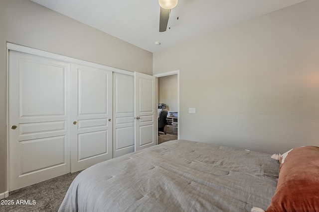 3062 E Cullumber St, Gilbert, AZ 85234 - bedroom with carpet floors, a closet, and a ceiling fan