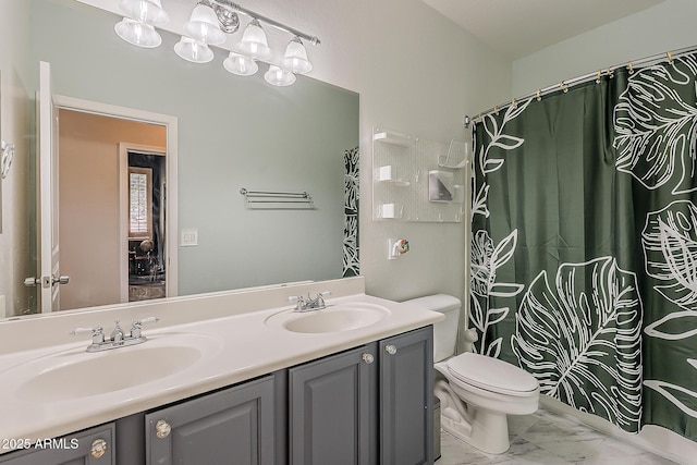 3062 E Cullumber St, Gilbert, AZ 85234 - bathroom featuring marble finish flooring, double vanity, and curtained shower