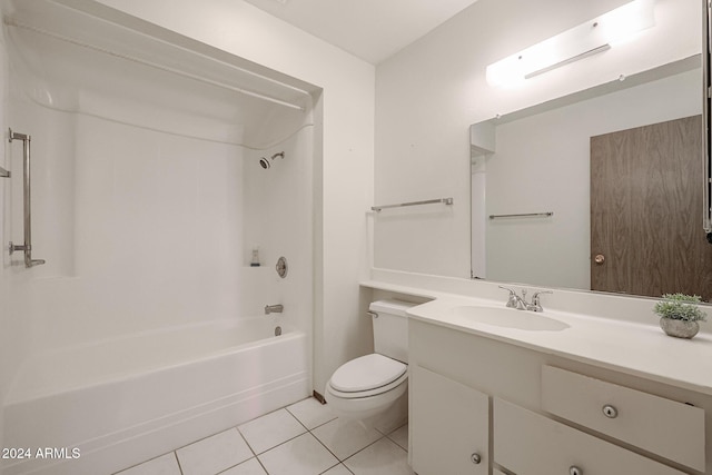 full bathroom featuring tile patterned floors, vanity, shower / bathtub combination, and toilet