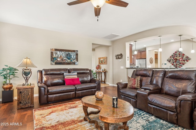 33305 N 26th Ave, Phoenix, AZ 85085 - living area with dark wood-style flooring and ceiling fan