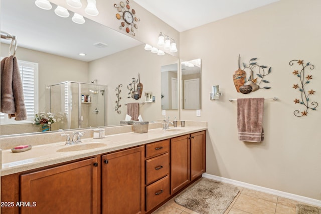 33305 N 26th Ave, Phoenix, AZ 85085 - full bath with double vanity, a shower stall, and tile patterned floors