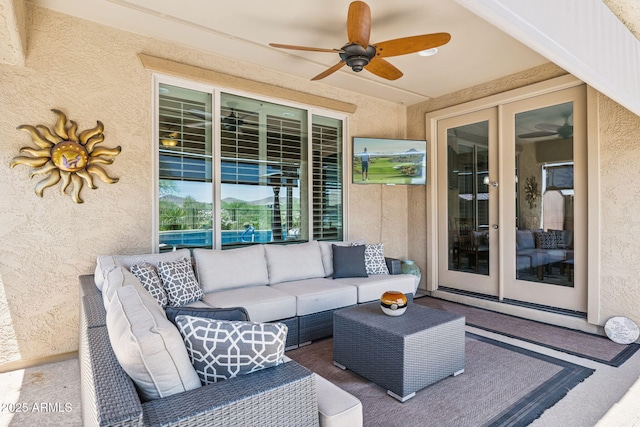 33305 N 26th Ave, Phoenix, AZ 85085 - view of patio / terrace featuring ceiling fan, outdoor lounge area, and french doors