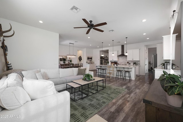 20510 W White Rock Rd, Buckeye, AZ 85396 - living area with ceiling fan, dark wood finished floors, and recessed lighting