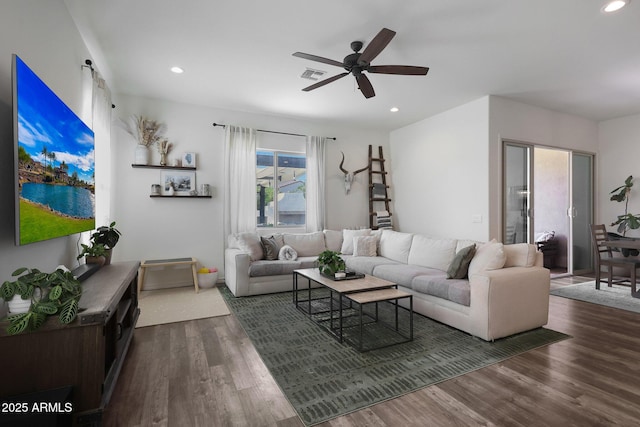 20510 W White Rock Rd, Buckeye, AZ 85396 - living area with wood finished floors, ceiling fan, and recessed lighting
