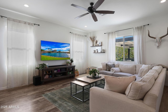 20510 W White Rock Rd, Buckeye, AZ 85396 - living area with ceiling fan, wood finished floors, and recessed lighting