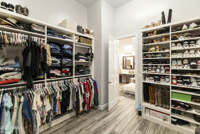 walk in closet featuring wood finished floors