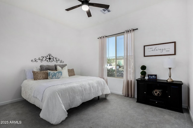 bedroom with carpet floors and ceiling fan