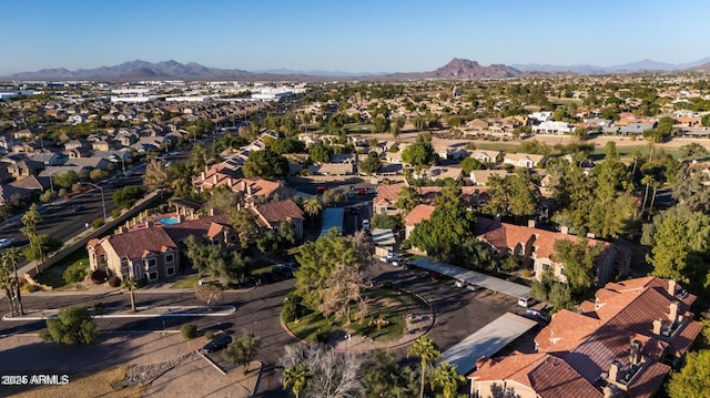 aerial view with a mountain view and a residential view