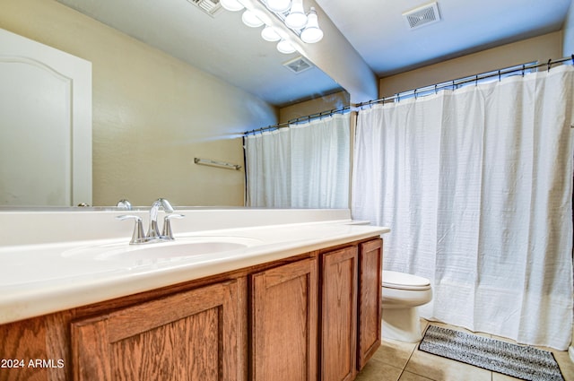 bathroom with vanity, toilet, and tile patterned flooring