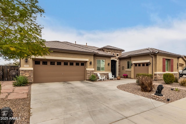 prairie-style house with a garage