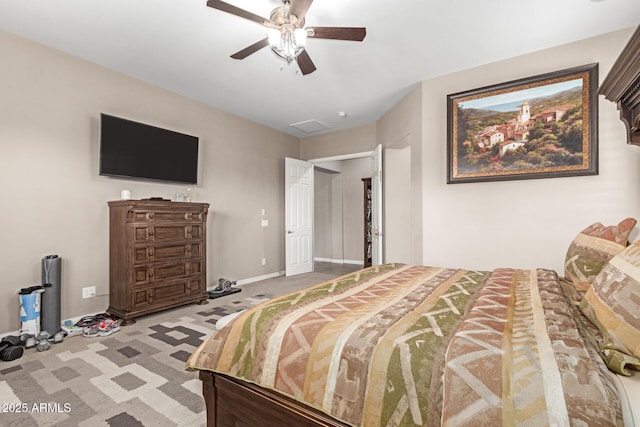 bedroom featuring carpet floors and ceiling fan