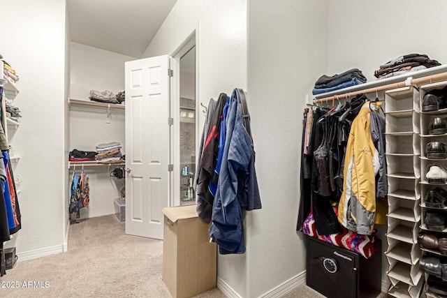 spacious closet featuring light carpet